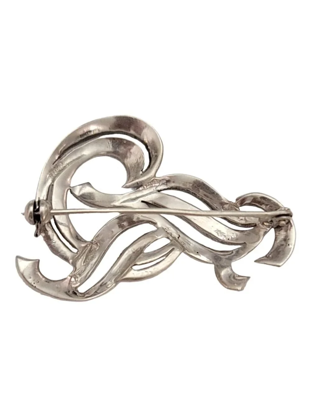 Sterling Silver Marcasite Ribbon Open Plume Brooch Pin K219